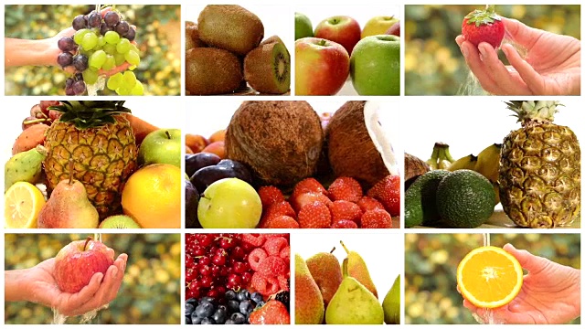 各种水果的特写，蒙太奇视频素材