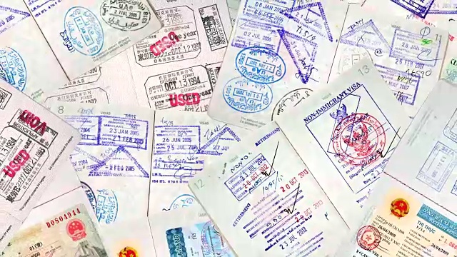 国际旅行护照印章。视频下载