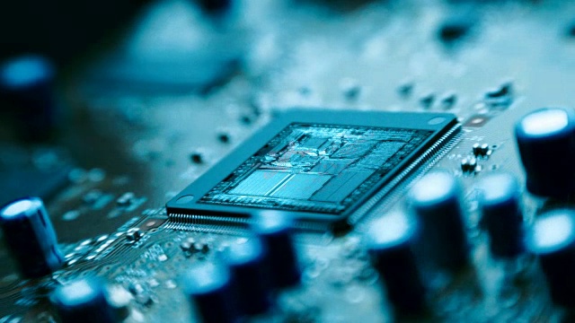 微芯片，芯片，处理器内部结构的闪光视频素材