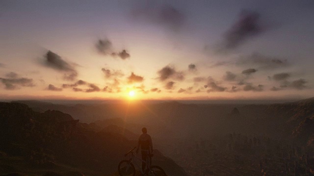 骑在山顶上，延时日落，倾斜视频素材