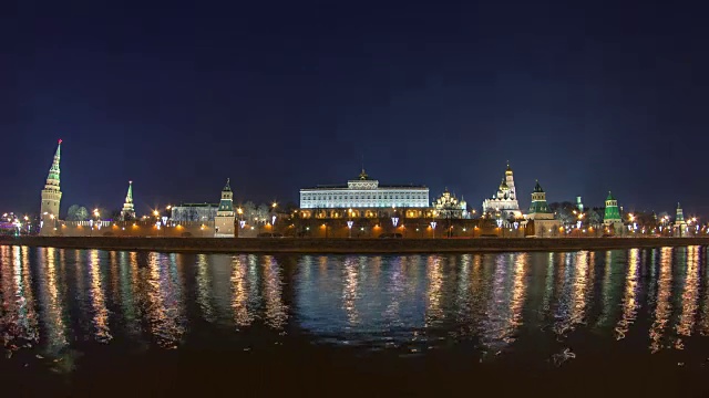 克里姆林宫河堤-克里姆林宫附近的莫斯科河河堤。冬天间隔拍摄的注视视频素材