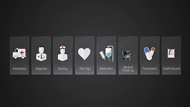 医疗保健内容图标。技术医疗服务。数字显示应用程序。视频下载