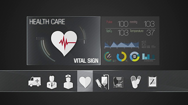医疗保健内容的生命体征图标。数字显示应用程序。视频下载