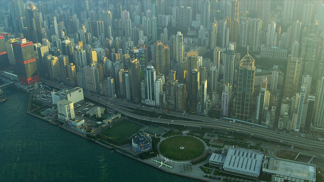 鸟瞰图维多利亚港香港视频素材
