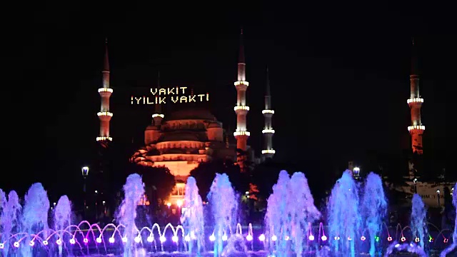 土耳其伊斯坦布尔清真寺夜景视频下载