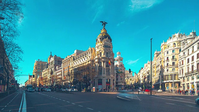 阳光明媚的一天通过马德里大都市全景4k时间流逝西班牙视频下载