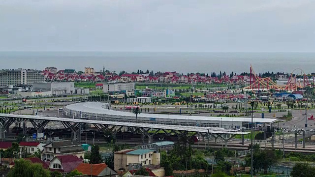 奥林匹克公园在阿德勒斯基区时间推移，克拉斯诺达尔Krai -场地为2014年冬季奥运会，俯视图视频素材