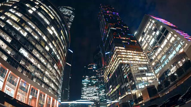 莫斯科城市的摩天大楼日夜复杂。延时视频下载
