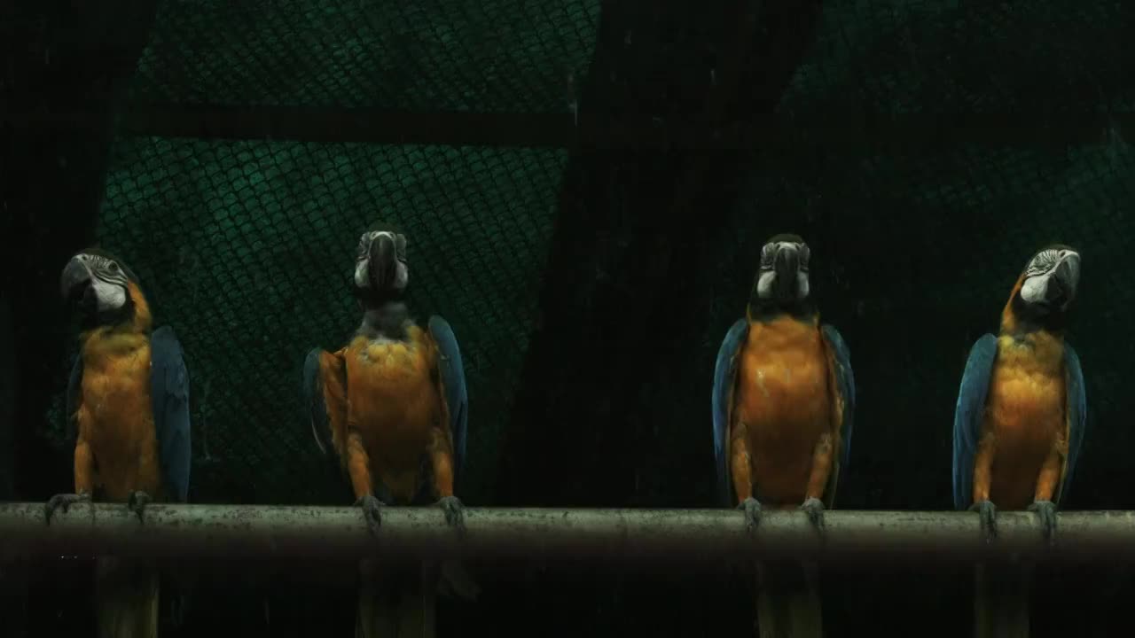 这是在印度德里国家动物园的笼子里锁定的蓝黄金刚鹦鹉(Ara ararauna)视频素材