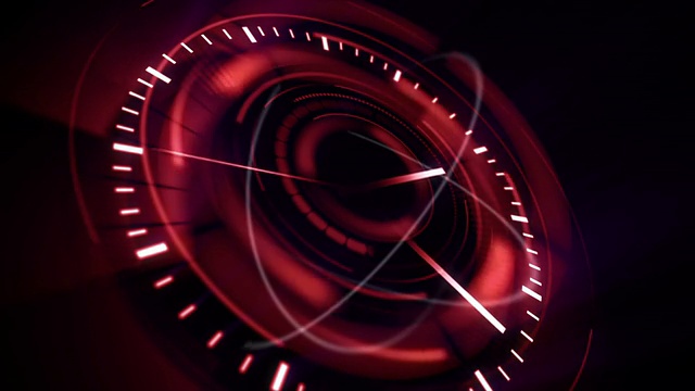 抽象背景与旋转红色时钟，循环视频素材