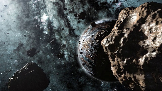 小行星和行星的3d动画视频素材