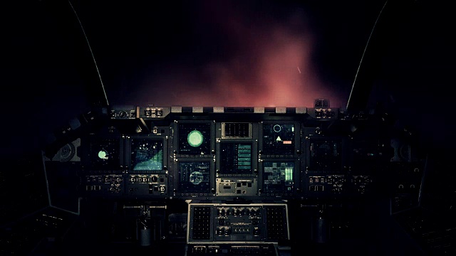 从飞行员的角度看，宇宙飞船驾驶舱在太空中通过烟雾气体快速飞行视频素材