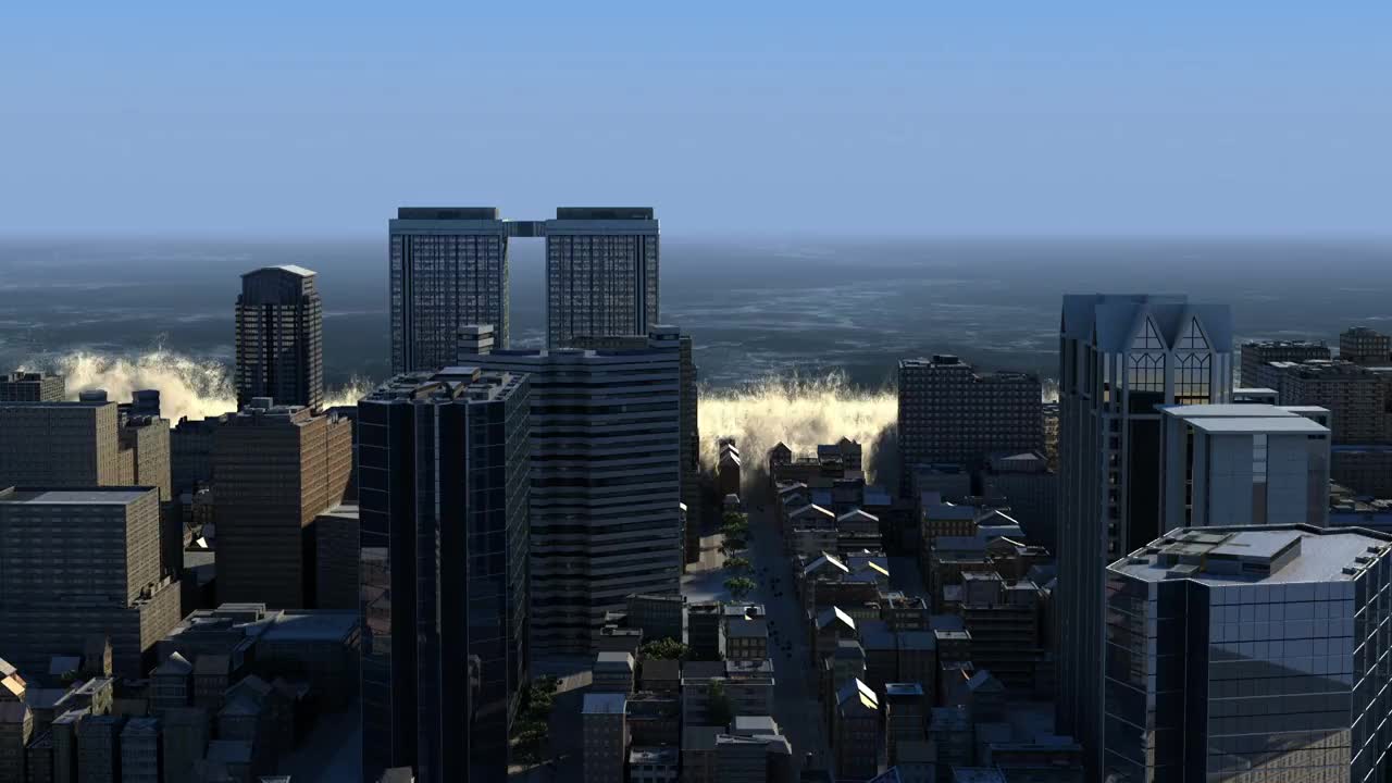 大都市上空的巨波能量视频素材