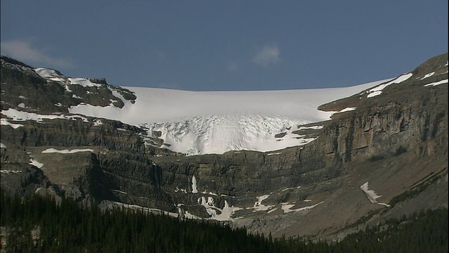 放大过去的湖泊和森林岩石和冰川，场景反映在湖，加拿大落基山脉公园，加拿大视频素材