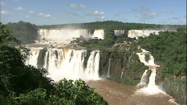潘离开了巴西和阿根廷边界的伊瓜苏瀑布视频素材