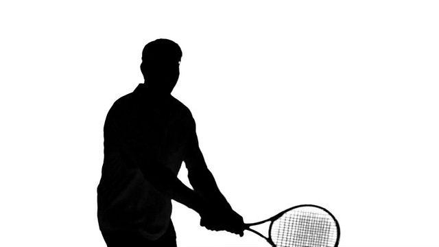 一个男人在白色背景上打网球的剪影视频下载