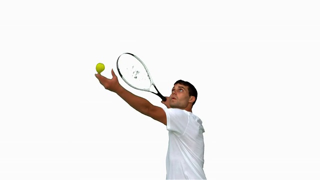 在白色屏幕上打网球的男子发球视频下载