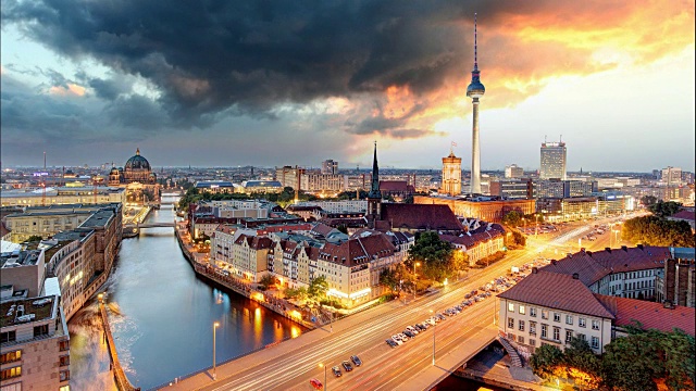 柏林全景-日落时的时间流逝，德国视频素材