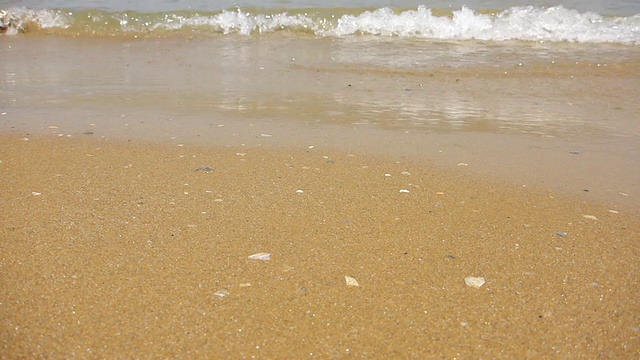 在一个阳光明媚的夏日，海浪拍打着海滩视频下载