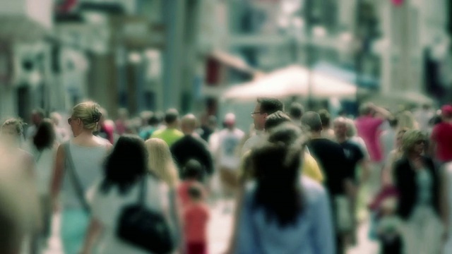 人群，人，城市夏天，慢动作，购物街，CrossProcess FX视频素材