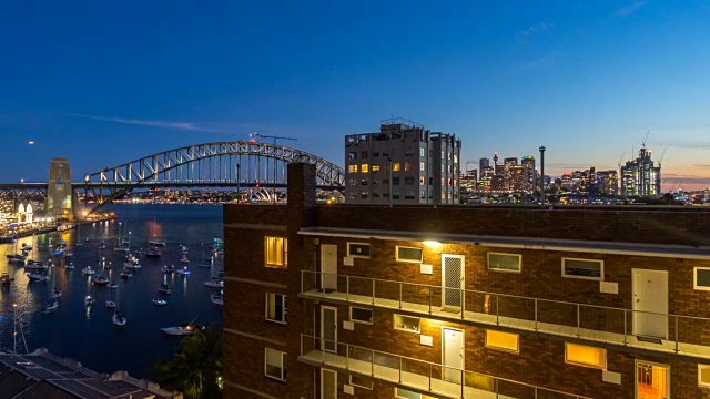 澳大利亚悉尼海港大桥上的日落。时间流逝。视频素材