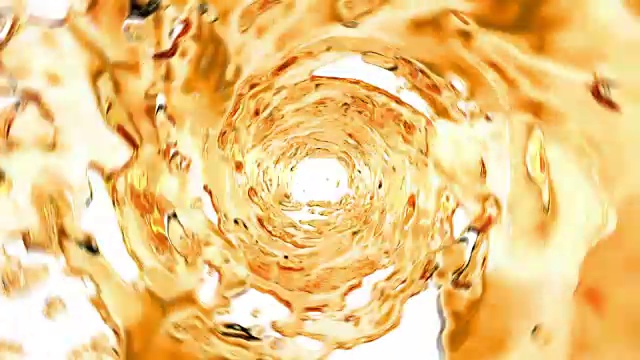 水彩色旋转在管白色。苹果汁、茶、白葡萄酒、啤酒、淡饮料。美丽的3 d动画。HD 1080。α无光。视频下载