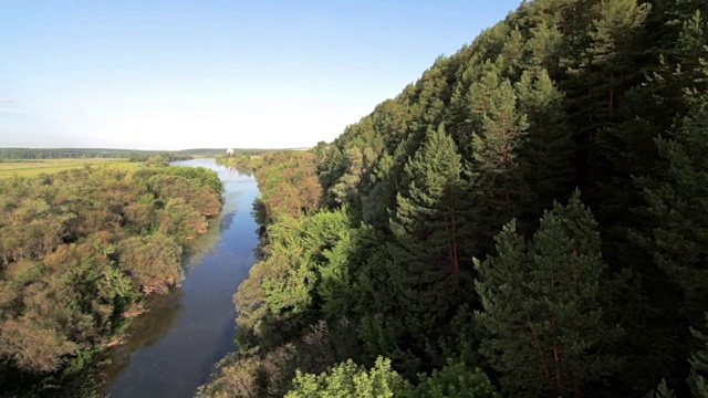 森林和河流的鸟瞰图视频素材