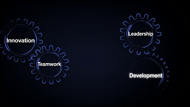 齿轮关键字，创新，发展，团队，领导，客户。商人接触的“愿景”视频下载