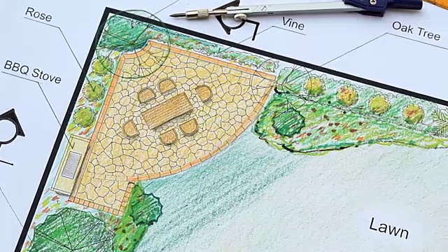 景观设计师设计L形花园平面图视频下载