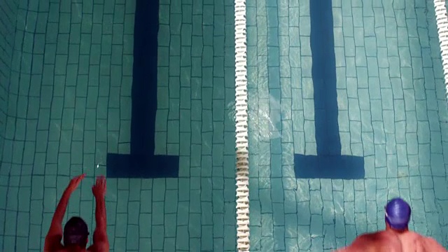 以上视图的游泳者跳水进入游泳池视频素材
