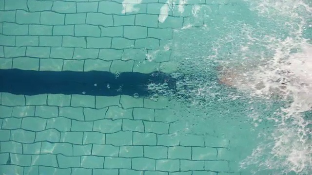 以上的观点游泳者跳水进入游泳池视频素材