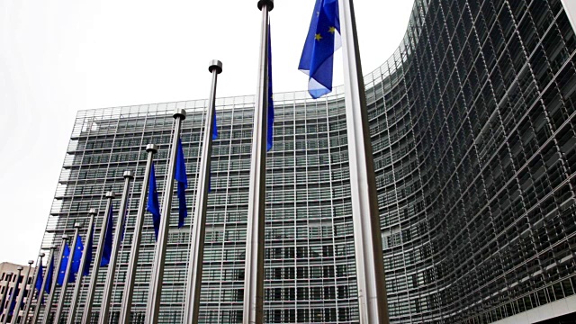欧洲议会附近飘扬的欧盟旗帜视频下载