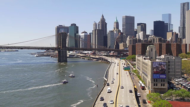 美国纽约夏季东岸湾曼哈顿大桥全景4k视频素材