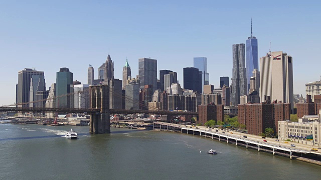 美国晴天纽约曼哈顿市中心桥湾全景4k视频素材