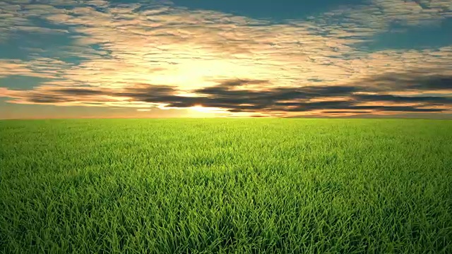 飞越草地，日落，云景视频下载