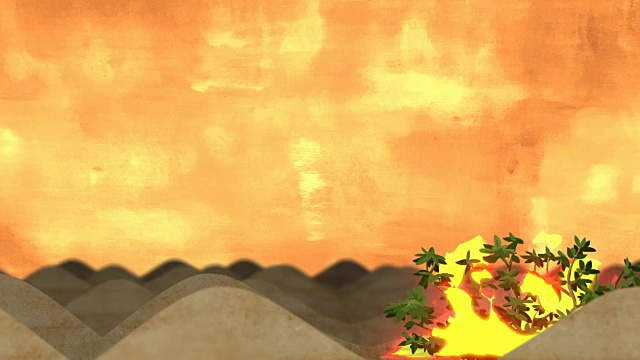 卡通风格的沙漠中燃烧的灌木视频下载