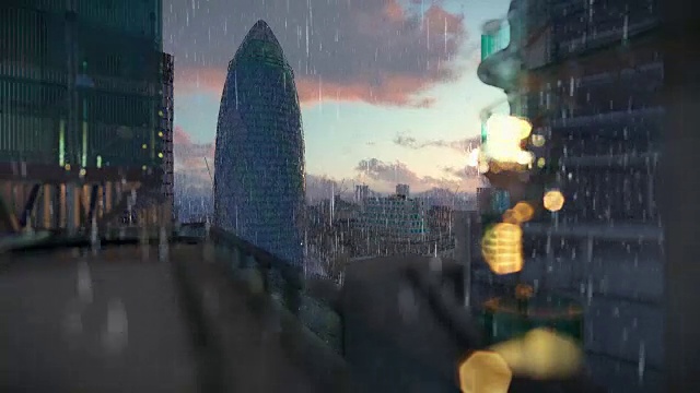 日出时的伦敦，下雨时的瑞士再保险总部，小黄瓜视频素材