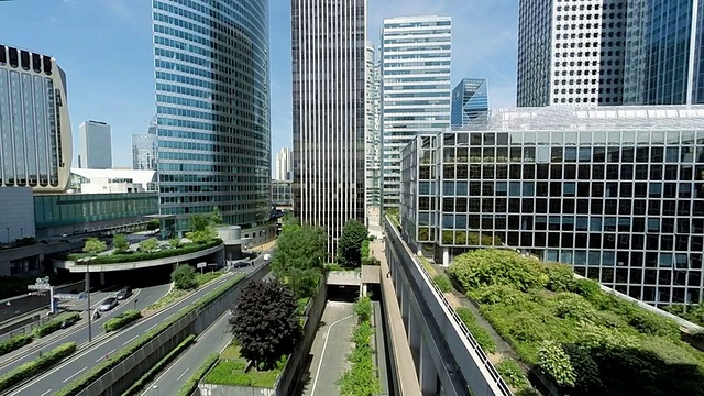 金融银行区。现代玻璃商业建筑视频素材