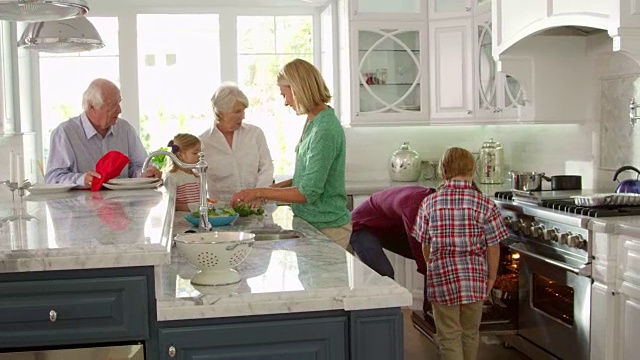 家人与祖父母制作烤火鸡大餐拍摄在R3D视频素材