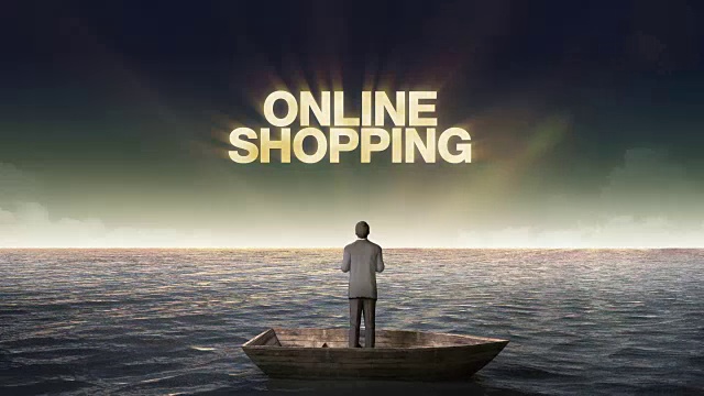 网上购物，在一艘船上的商人面前视频素材