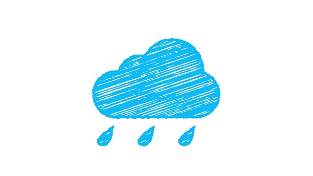无论是图标雨，蓝色的云与粉笔画在白色的背景孤立，手绘动画4K视频购买