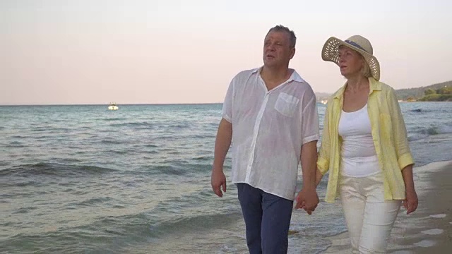 一对成熟的夫妇在海边散步视频素材