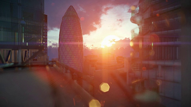 伦敦美丽的日落在瑞士再保险总部，小黄瓜视频素材