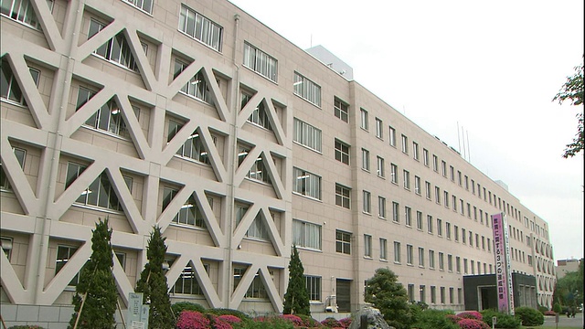 建筑加固覆盖了日本埼玉县政府办公室外立面的窗户。视频素材