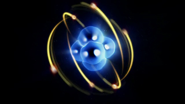 放大/缩小电子绕原子核运行的原子视频素材