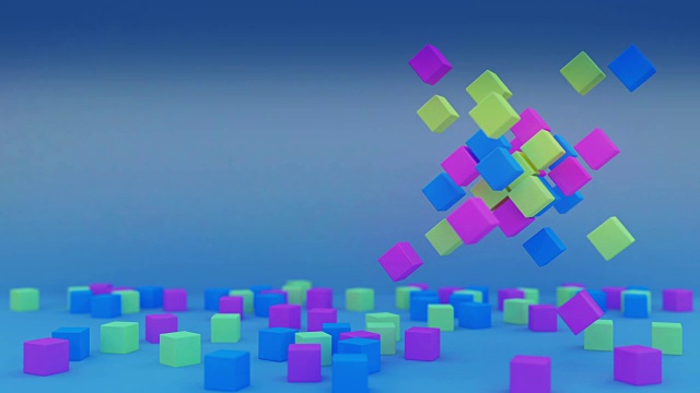 背景镜头与旋转不同的颜色立方体和随机立方体在地板梯度视频下载