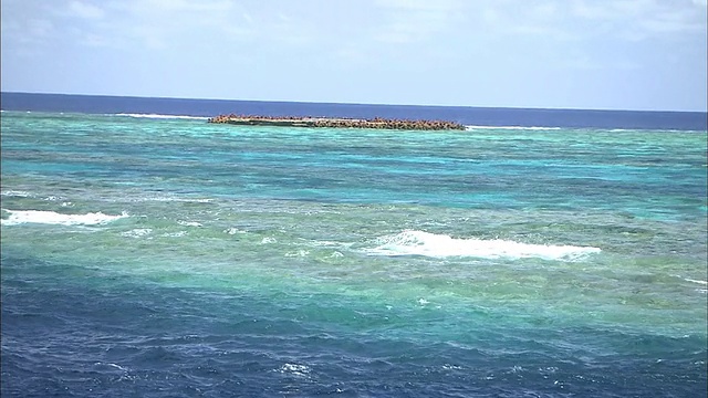 日本冲之鸟岛北小岛附近的珊瑚礁上的浪花。视频素材