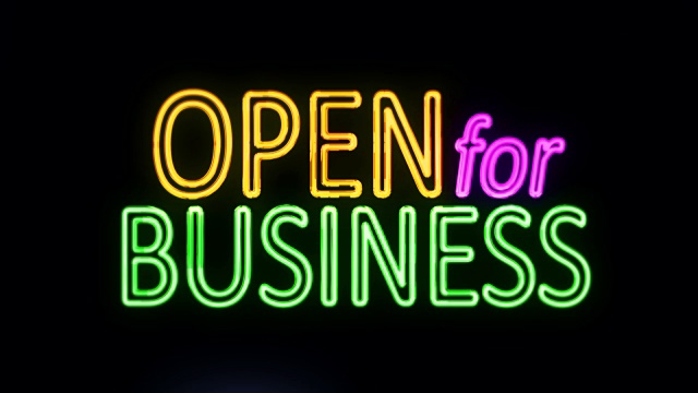 开放的商业标志在霓虹灯风格打开视频下载
