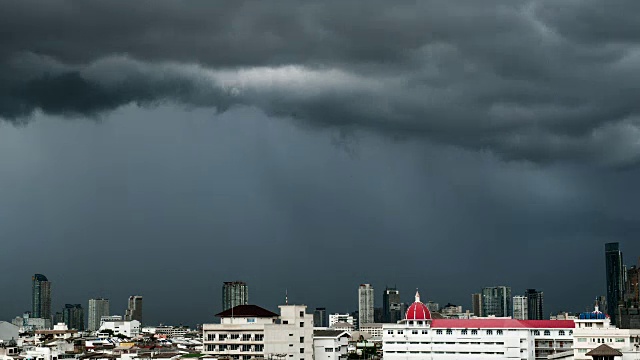 时间流逝:风暴白云移动在大建筑物上视频素材