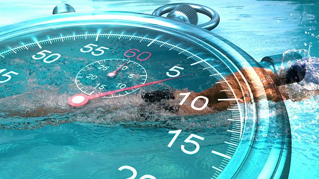 秒表图形在游泳者的慢动作视频素材
